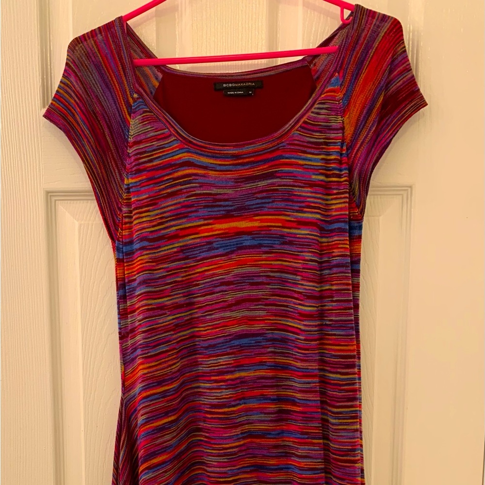 BCBG MaxAzria, Medium, Multicolour Diagonally Hem Knit Dress